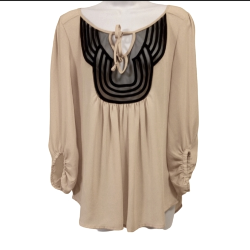 Daniel Rainn Geometric Sheer Mesh Blouse